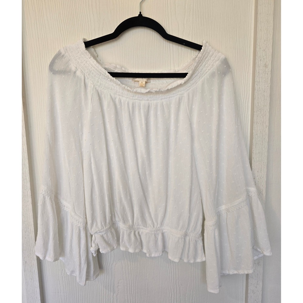 Off The Shoulder Crochet Bell Sleeve Top XL Ren Faire Milkmaid Cottage Peasant - Picture 2 of 6